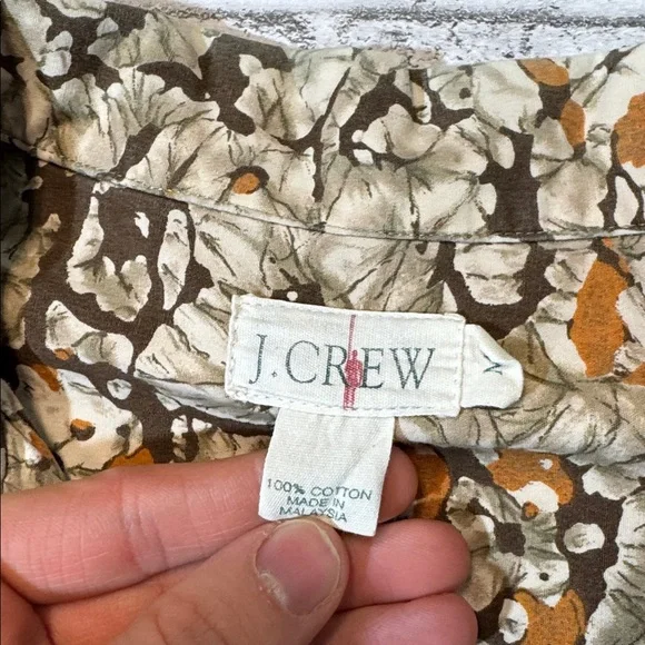 J. Crew mens M Medium green brown floral oarsman relaxed button up shirt EUC - Picture 3 of 5